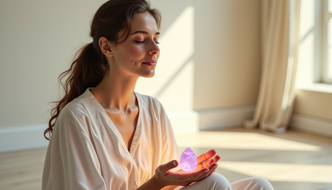 Illustration : enfin, le chakra couronne, connectant à la spiritualité — associer les pierres de santé aux chakras pour un mieux-être global