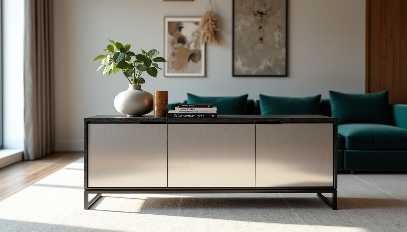 Illustration : les finitions métalliques, qu'elles soient brossées, polies ou — sublimez votre salon : comment trouver le buffet parfait pour votre intérieur