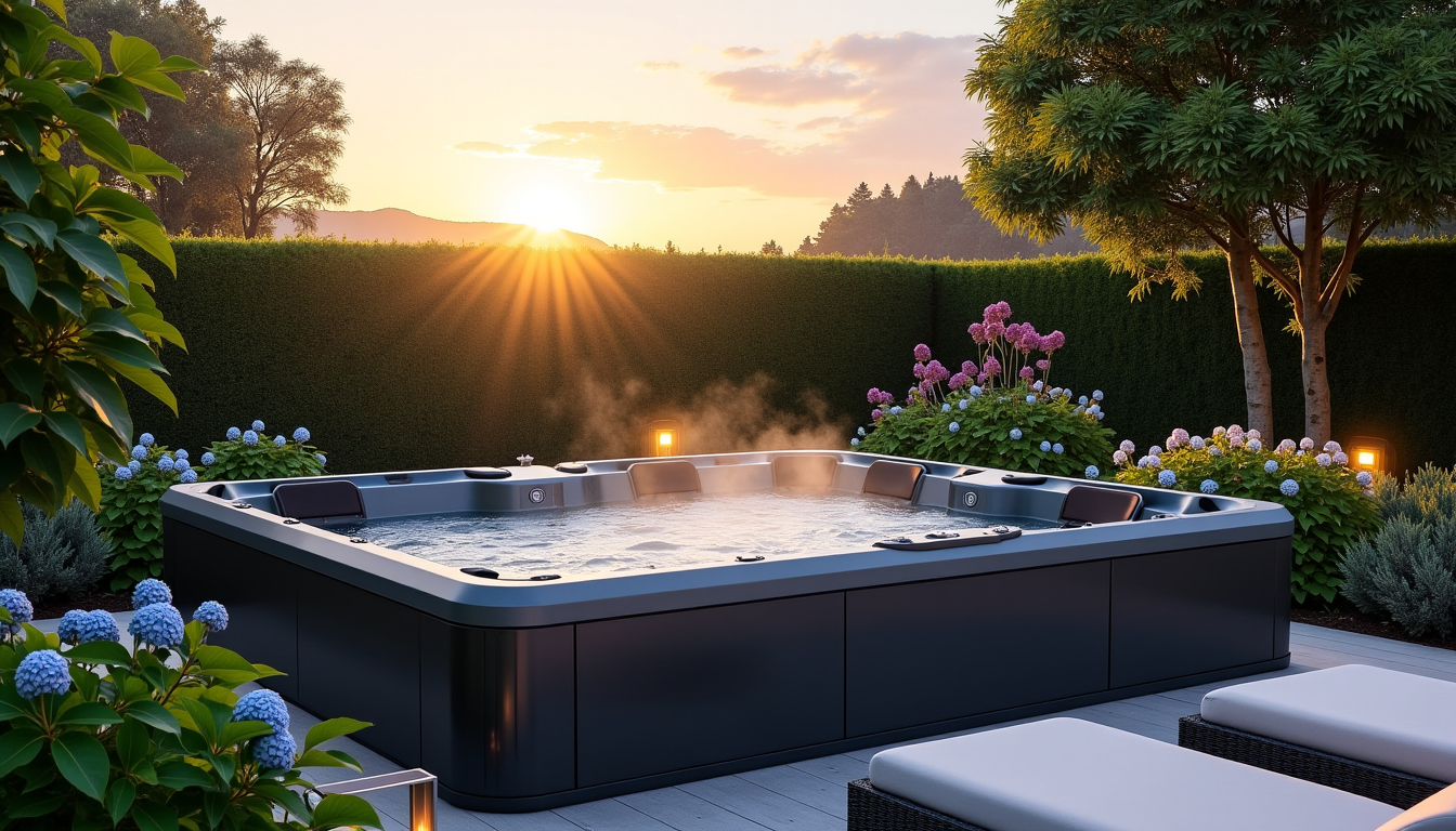 Illustration : "le véritable luxe, c'est de s'offrir des instants — secret d'un jardin accueillant : installez un grand spa pour toute la famille