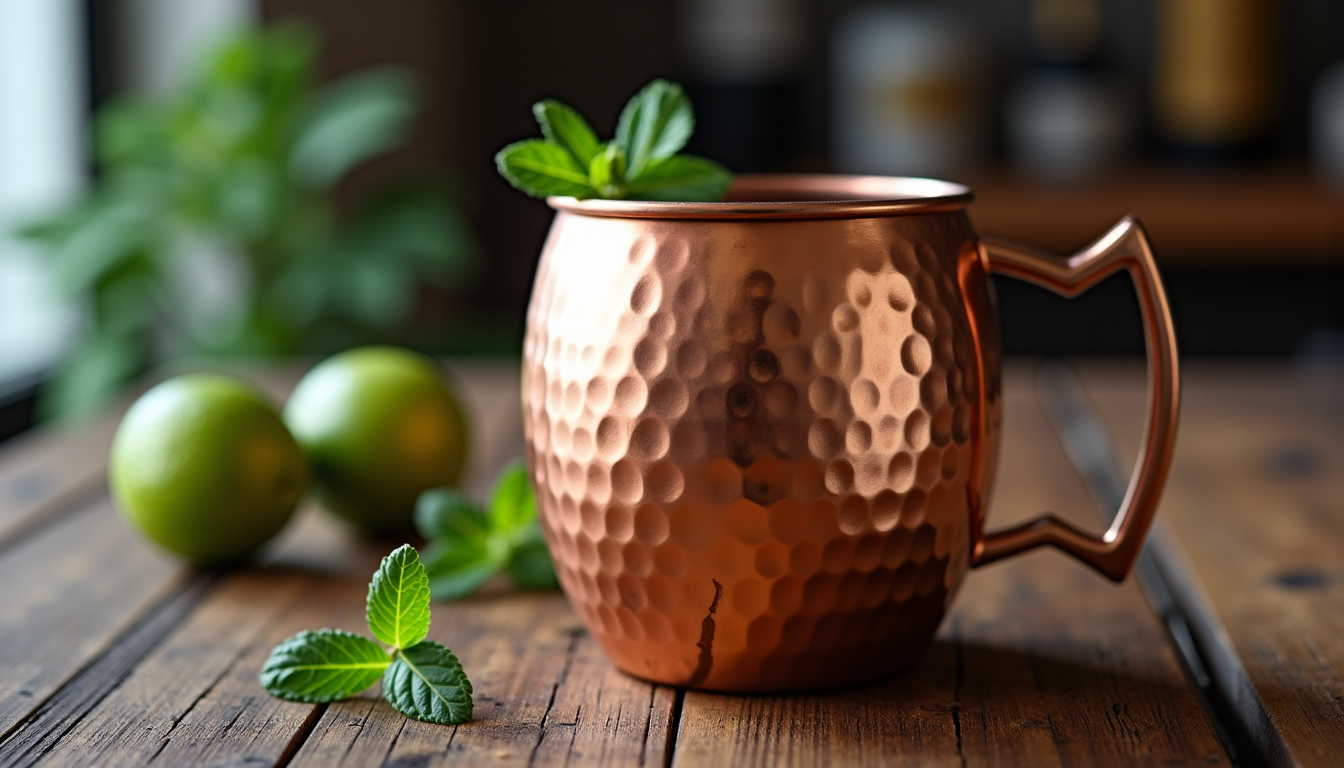 Illustration : enfin, examinez la qualité de l'artisanat. un martelage — mug moscow mule en cuivre martelé main : l'art du cocktail authentique
