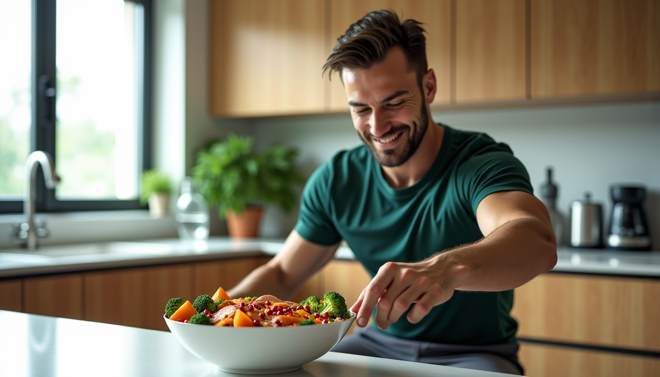 Illustration : le corps reçoit les bons nutriments au bon — aliments indispensables pour une bonne récupération musculaire