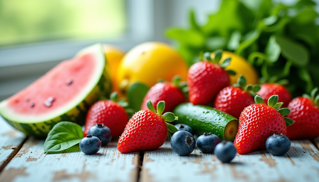 Illustration : de plus, ils sont souvent moins caloriques et &mdash; fruits et l&eacute;gumes riches en eau pour une peau hydrat&eacute;e, par demain beauty