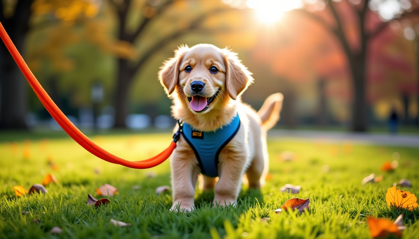 Illustration : pour vous. utilisez une longue longe au début — éduquer un golden retriever facilement ?