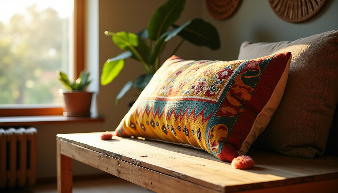 Illustration : la personnalité. sur une étagère basse ou une — intégrer une housse de coussin bohème dans son salon ?