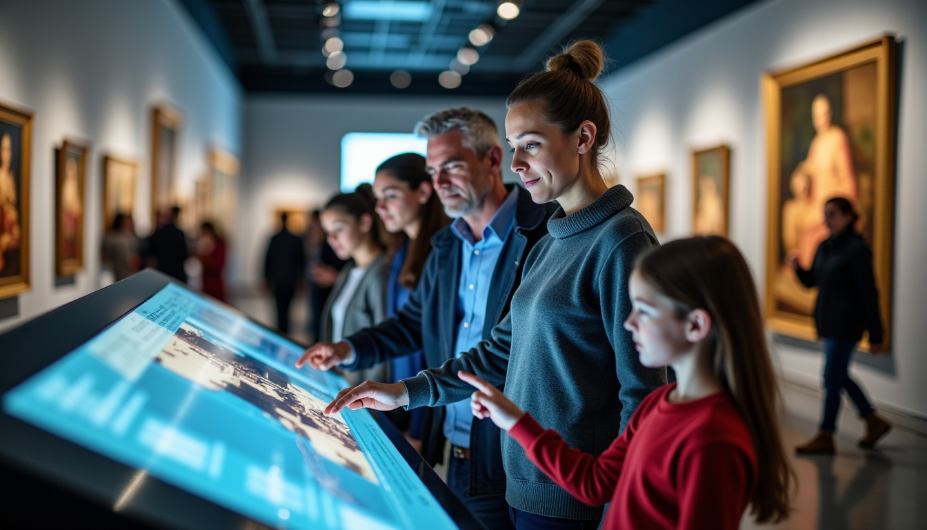 Illustration : ces outils facilitent la logistique. ils améliorent la — rapprochez le public des œuvres avec les écrans interactifs pour les musées