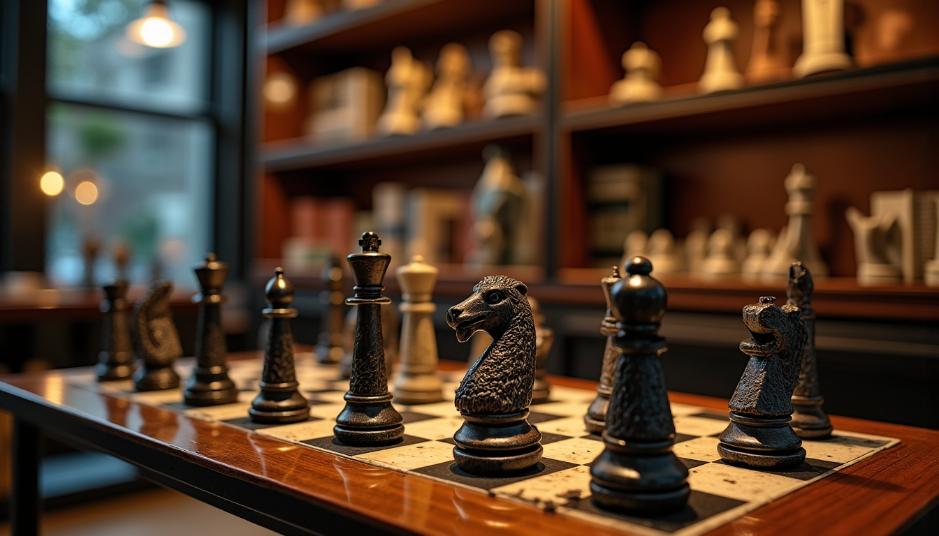 Illustration : , offrant des textures et des esthétiques variées — trouver une boutique de jeux d'échecs proposant des pièces de collection ?
