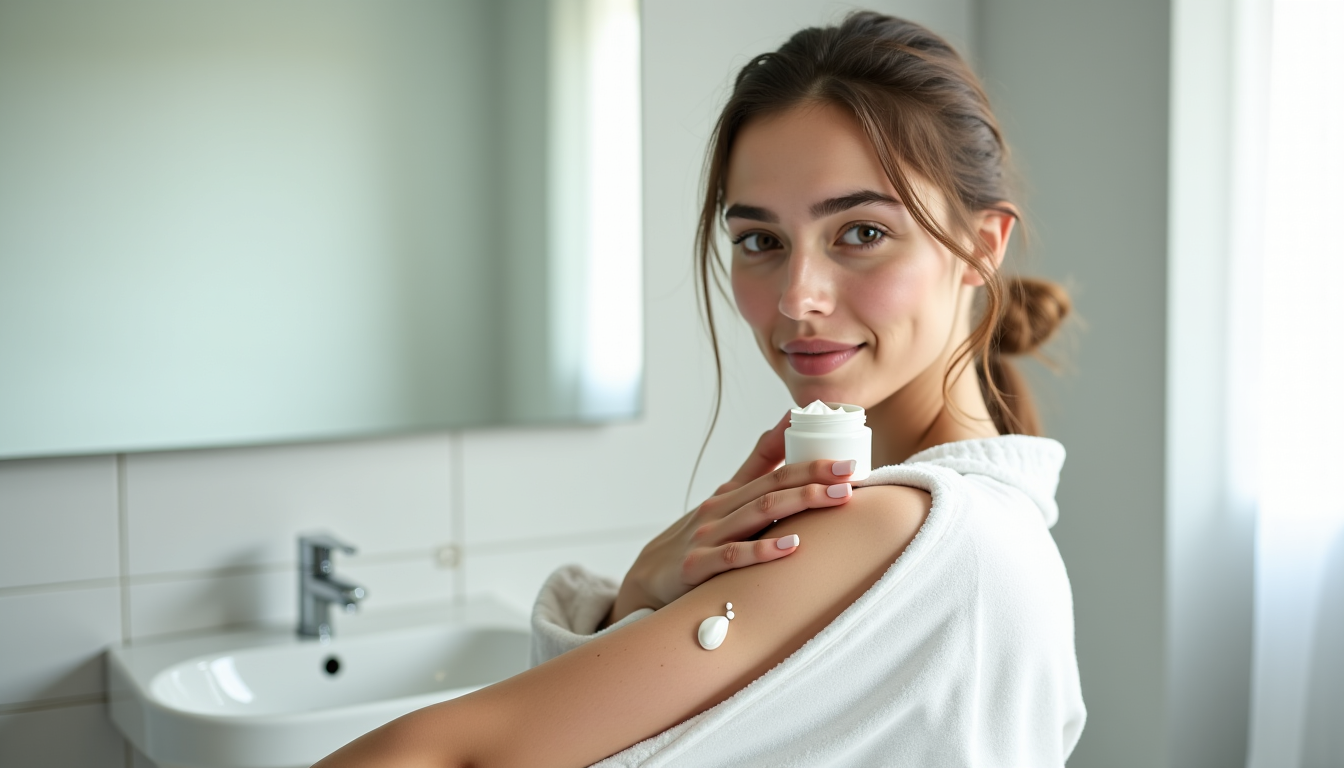 Illustration : a ensuite "scellée" par l'application d'un hydratant, optimisant — la peau tiraille-t-elle après la douche ?