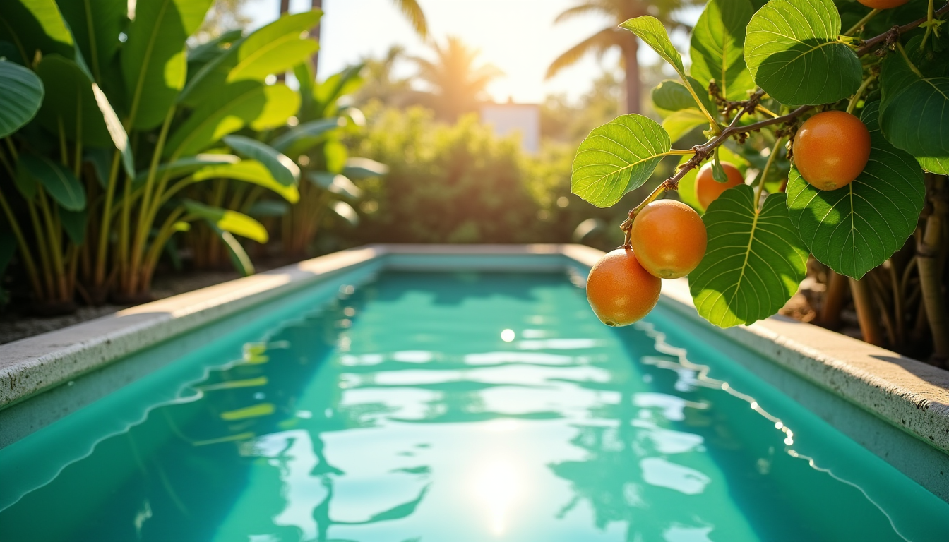 Illustration : s larges feuilles découpées et leurs fruits délicieux — plantes choisir autour d’une piscine ?