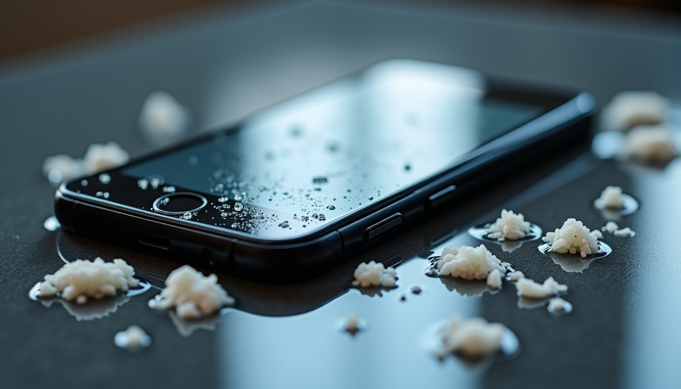 Illustration : fessionnel. le riz offre une fausse impression de — téléphone tombé dans l’eau : quels gestes éviter absolument ?