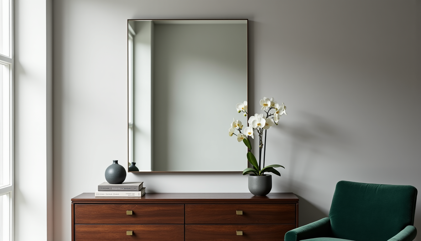 Illustration : n grand miroir unique ou une composition de — taille de miroir choisir au-dessus d’un meuble ?