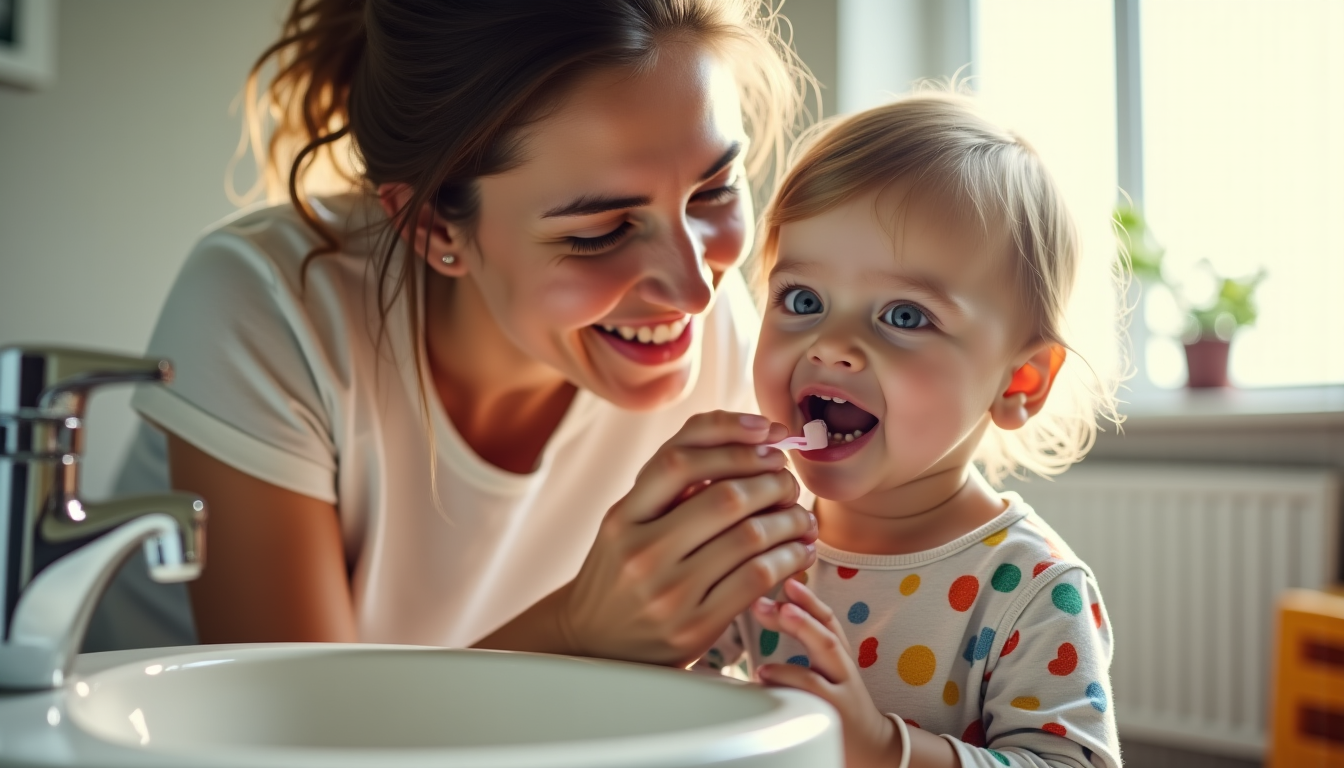 Illustration : le parent est entièrement responsable du brossage jusqu'à — à quel âge commencer le brossage des dents chez l’enfant ?