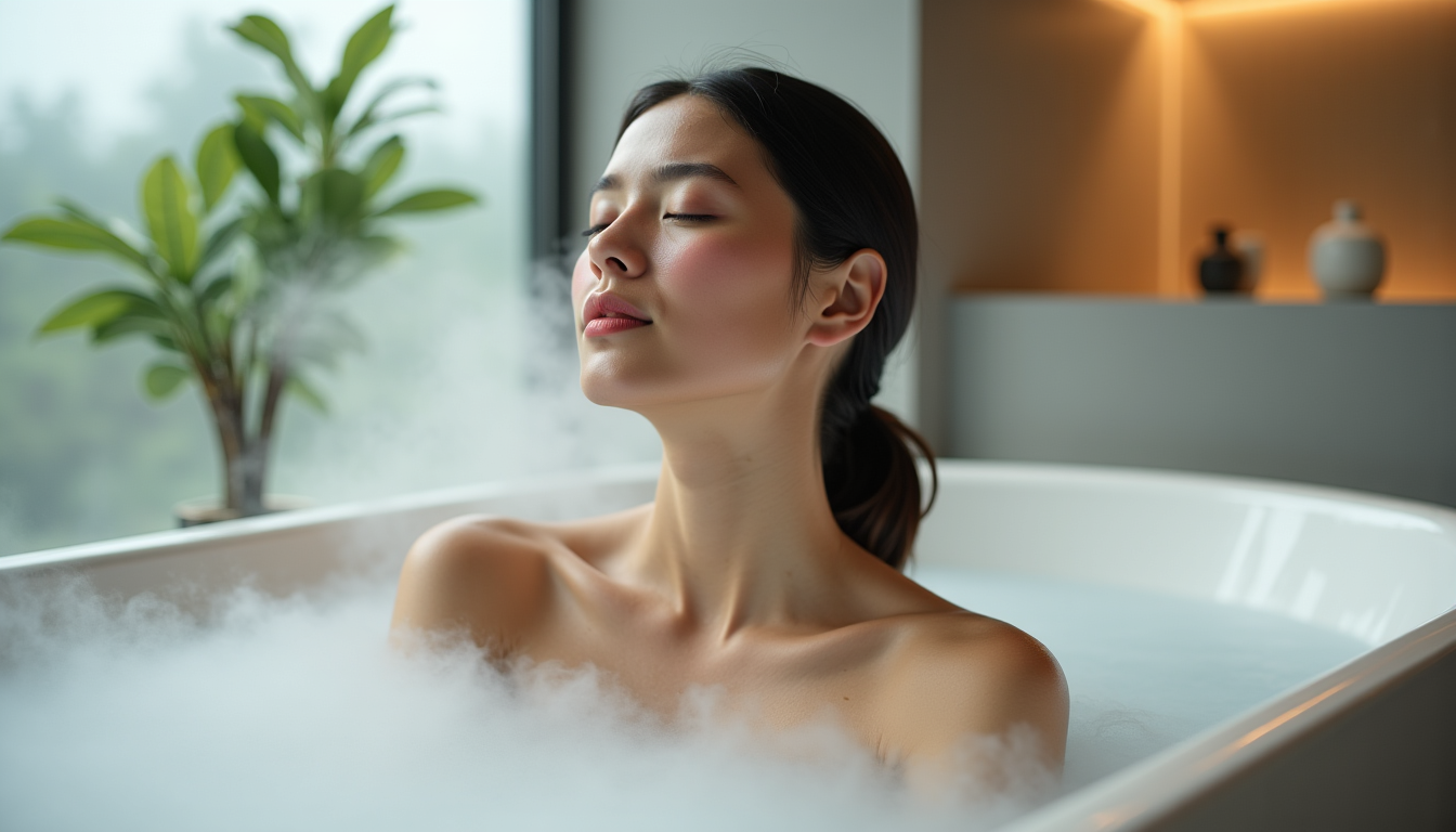 Illustration : ottabilité. purification de la peau grâce à l'ouverture — bain chaud ou douche tiède : lequel favorise la détente ?