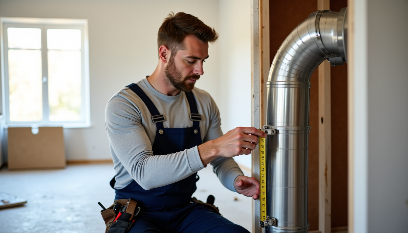 Illustration : aires par rapport aux matériaux combustibles sont respectées — avant l'installation avec cheminee-design-fr.com : conduit et raccordement à vérifier