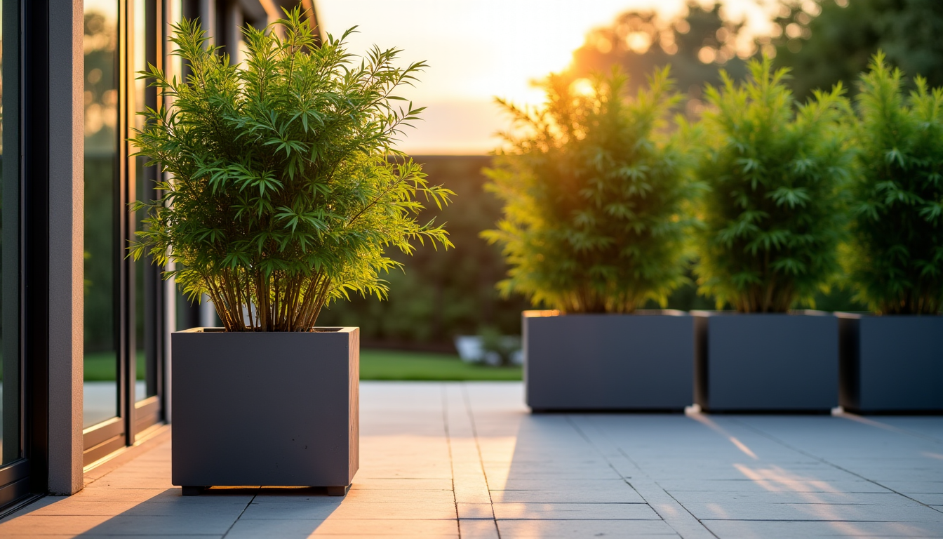 Illustration : disposer des bambous en pot le long de — que planter autour d’une terrasse pour préserver son intimité ?