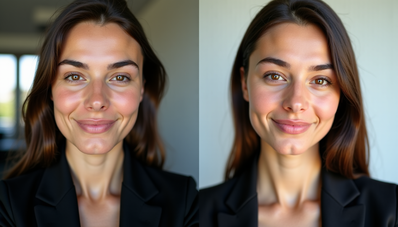 Illustration : profils professionnels, sites de rencontre, branding personnel, art — selfie amélioré vs portrait généré avec photorizz.com : quelle différence concrète