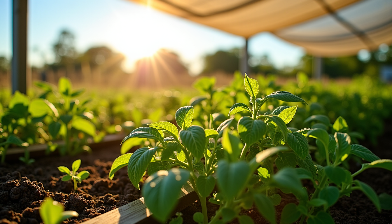 Illustration : s variétés nécessitent du soleil mais peuvent brûler, — proteger son potager du soleil en ete