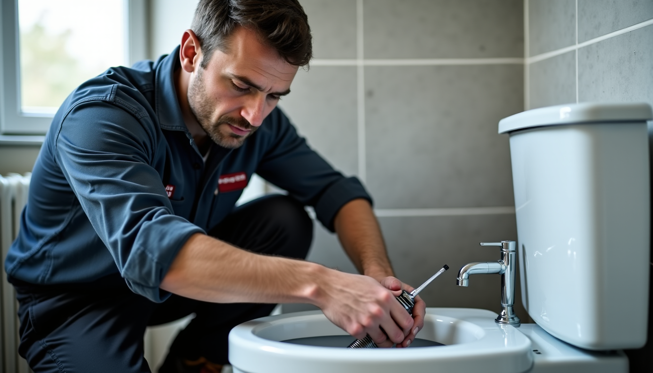 Illustration : le professionnel utilise le plus souvent un furet — tarifs débouchage à laeken : wc, égouts, inspection caméra et interventions urgentes
