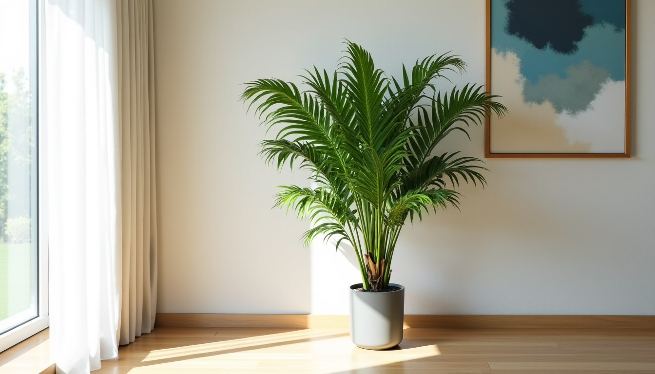 Illustration : ce palmier est parfait pour créer un point — plantes d’intérieur qui supportent les oublis d’arrosage