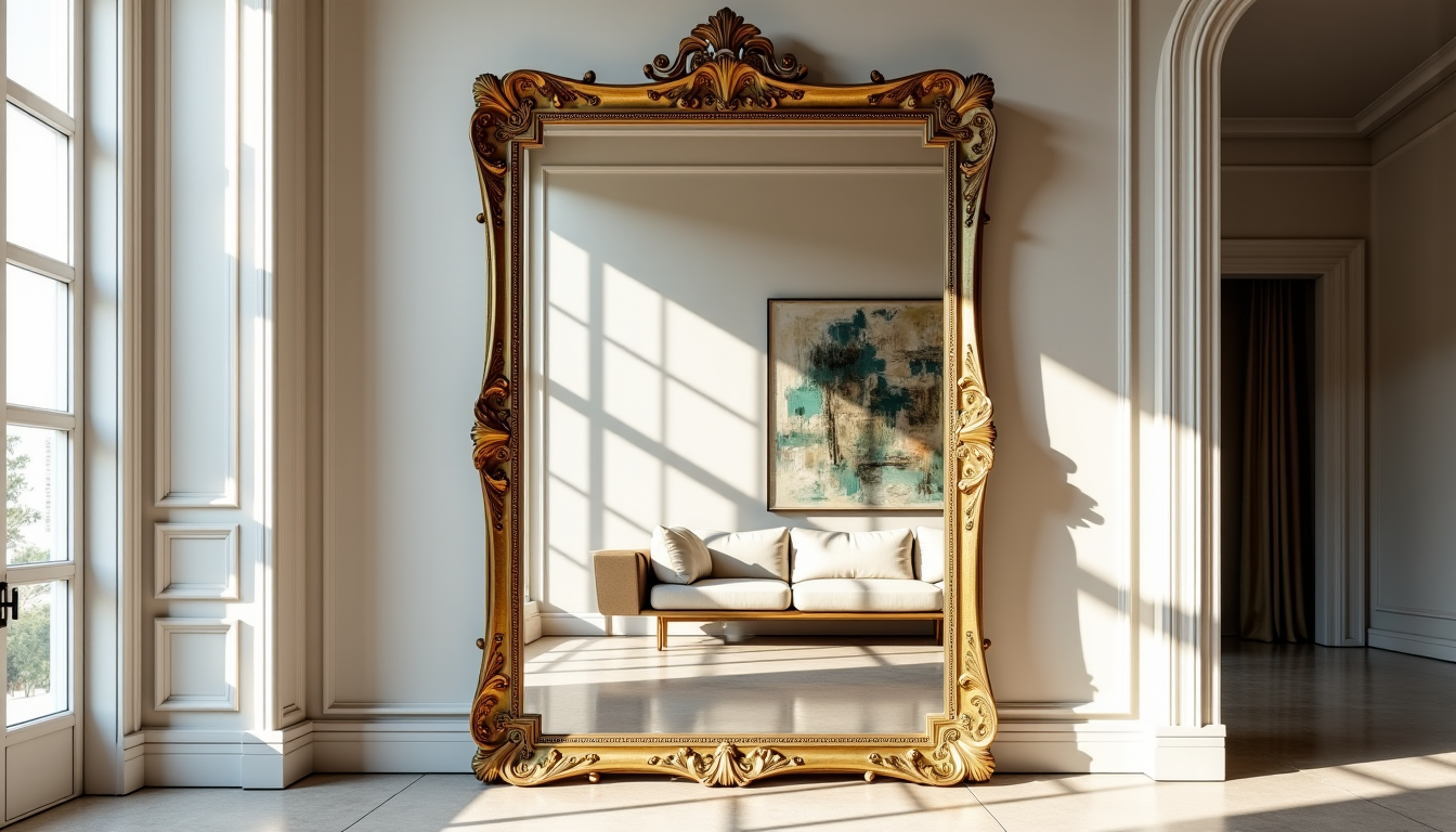 Illustration : la taille d'un miroir décoratif architectural est un — qualité d'un miroir décoratif architectural : finitions, relief et dimensions à vérifier