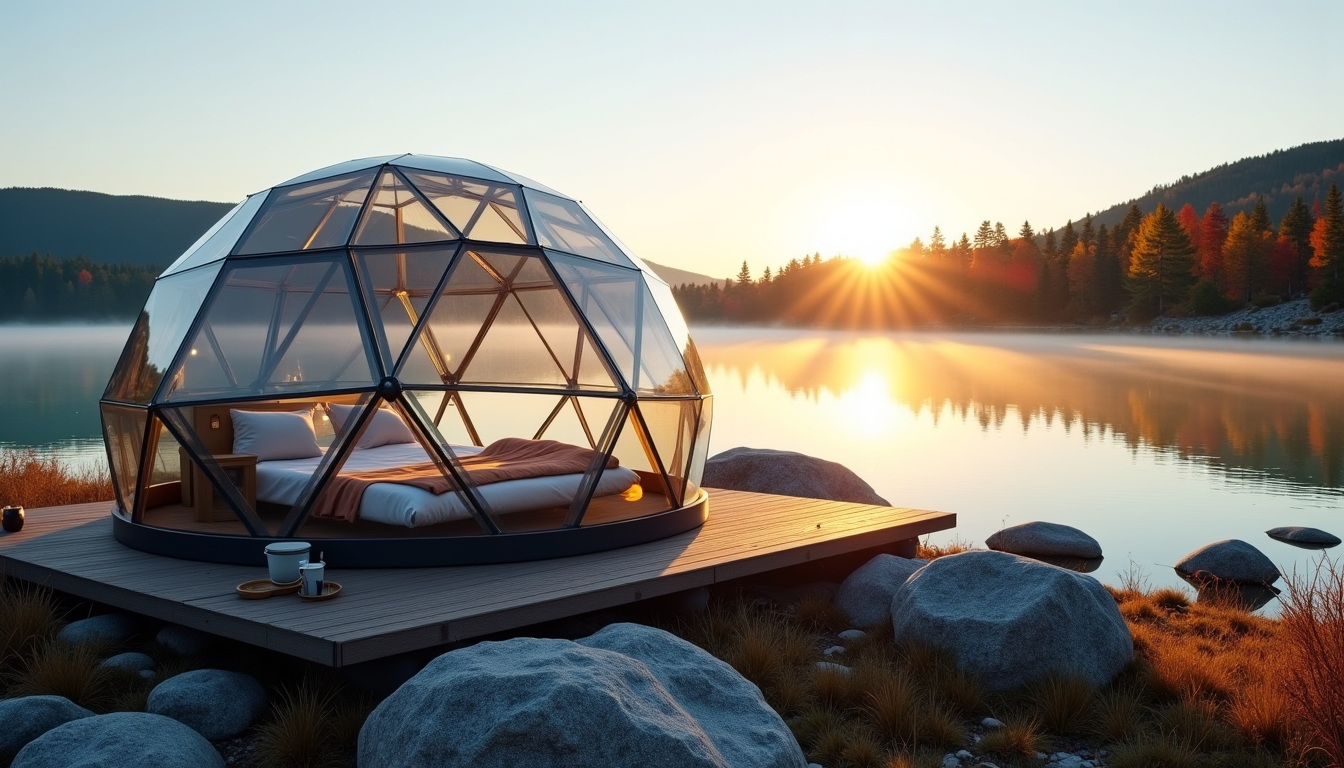 Illustration : ômes géodésiques, ou même des bateaux-cabanes, offrant chaque — camping traditionnel ou glamping : quelle formule choisir