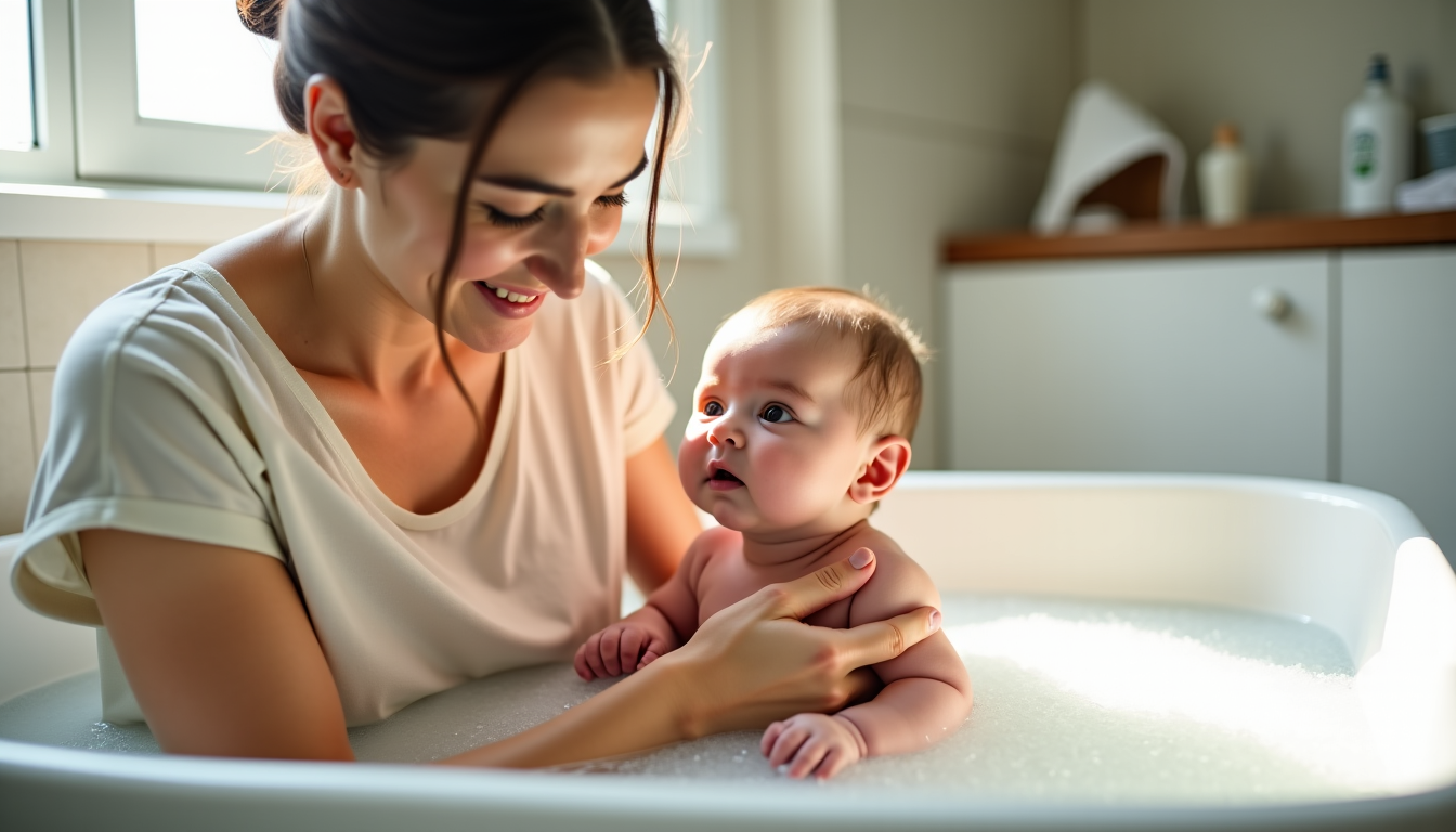 Premier bain de bébé : par où commencer sans stress Illustration : "le bain est plus qu'un simple nettoyage ; — premier bain de bébé : par où commencer sans stress