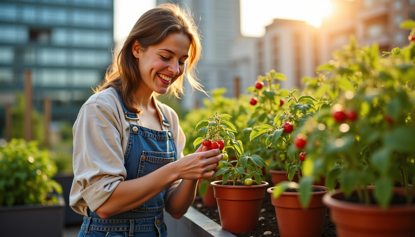 Lancer son premier potager urbain : 5 gestes fondamentaux Illustration : pour les légumes-fruits, les tomates cerises (variétés naines — lancer son premier potager urbain : 5 gestes fondamentaux