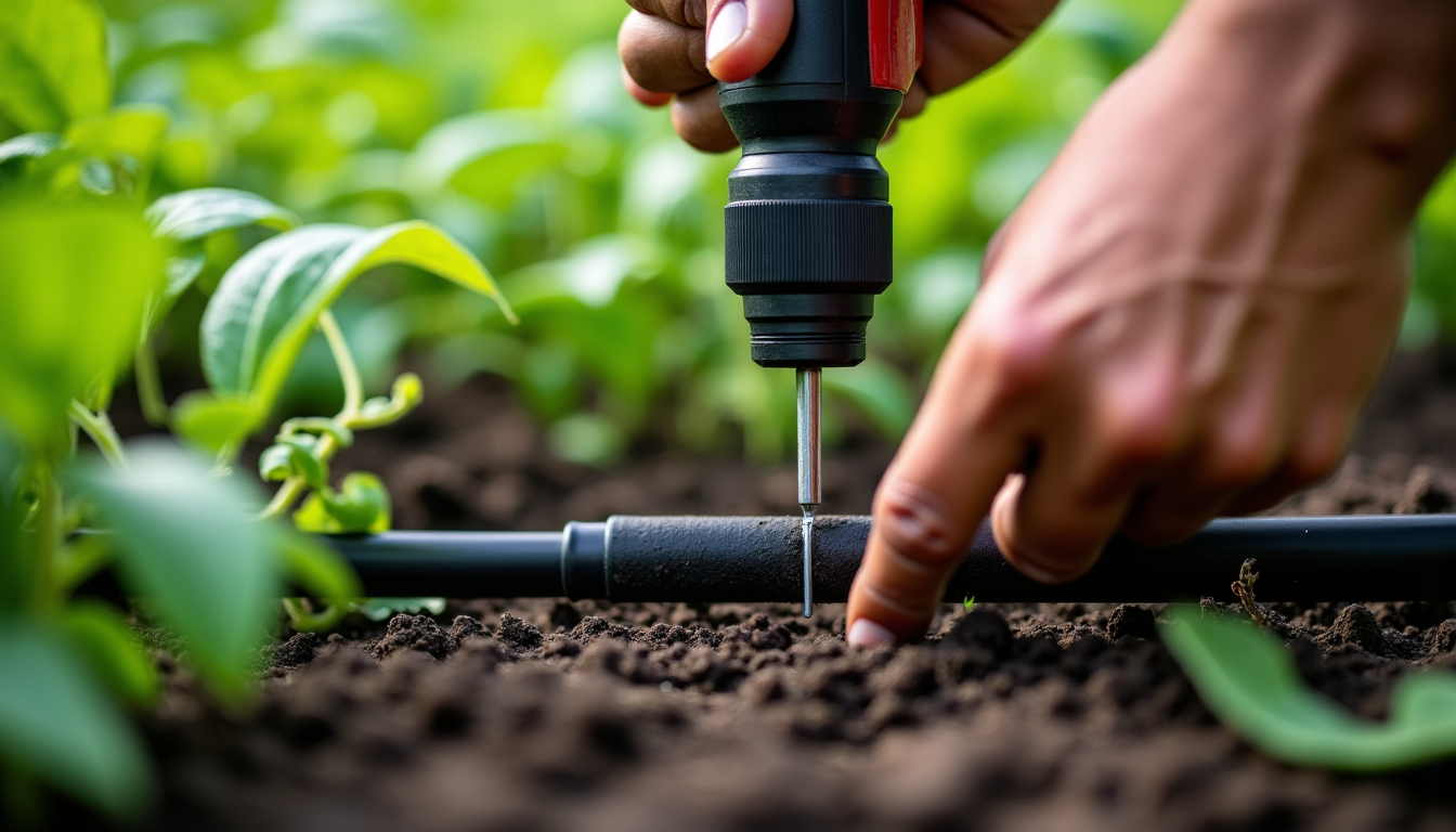 Illustration : à l'aide d'un poinçon ou d'une petite perceuse, — installer un système goutte-à-goutte au jardin : méthode en 8 étapes