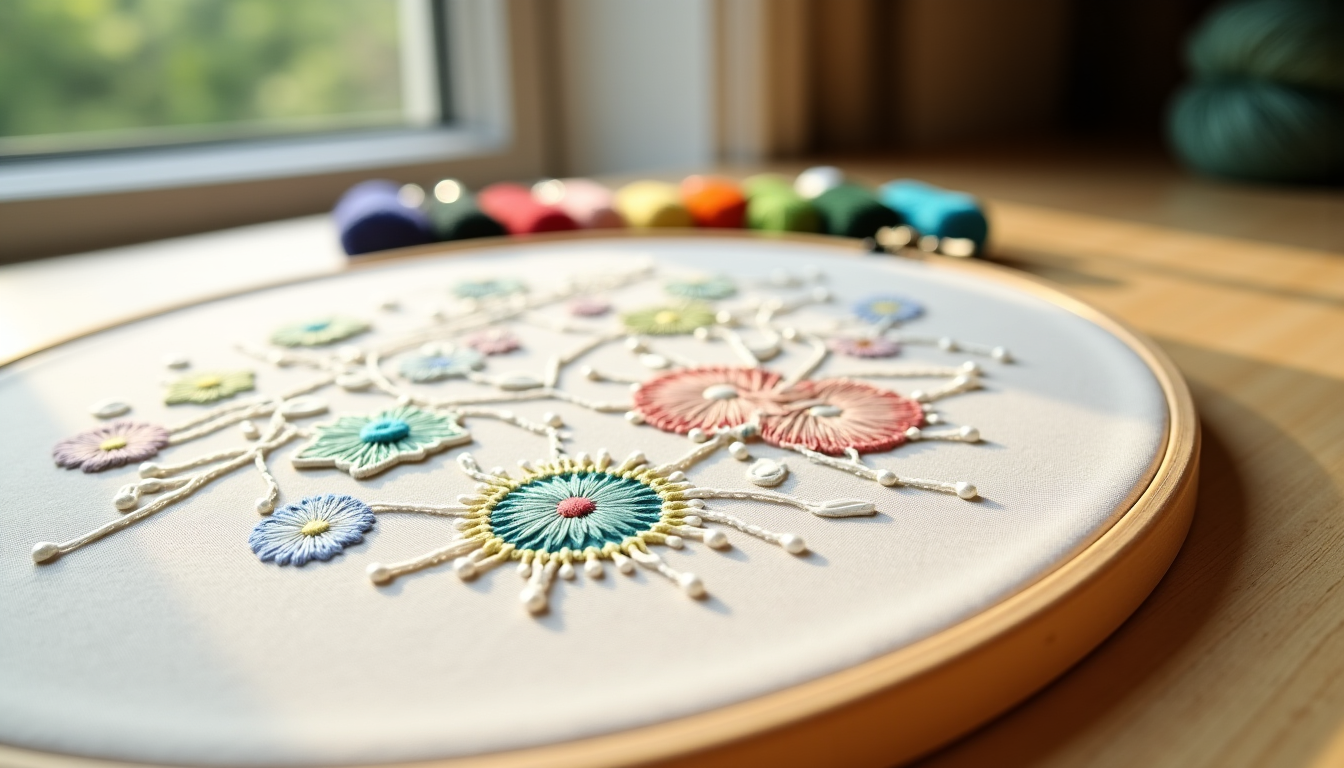 Illustration : pour les kits de broderie imprimés, la clarté — reconnaître un kit de broderie de qualité : fils, canevas et finitions