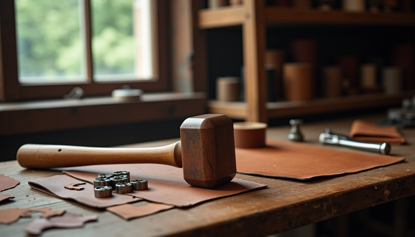 Outillage et matériaux nécessaires pour fabriquer une ceinture en cuir Illustration : un marteau en nylon ou en bois est — outillage et matériaux nécessaires pour fabriquer une ceinture en cuir