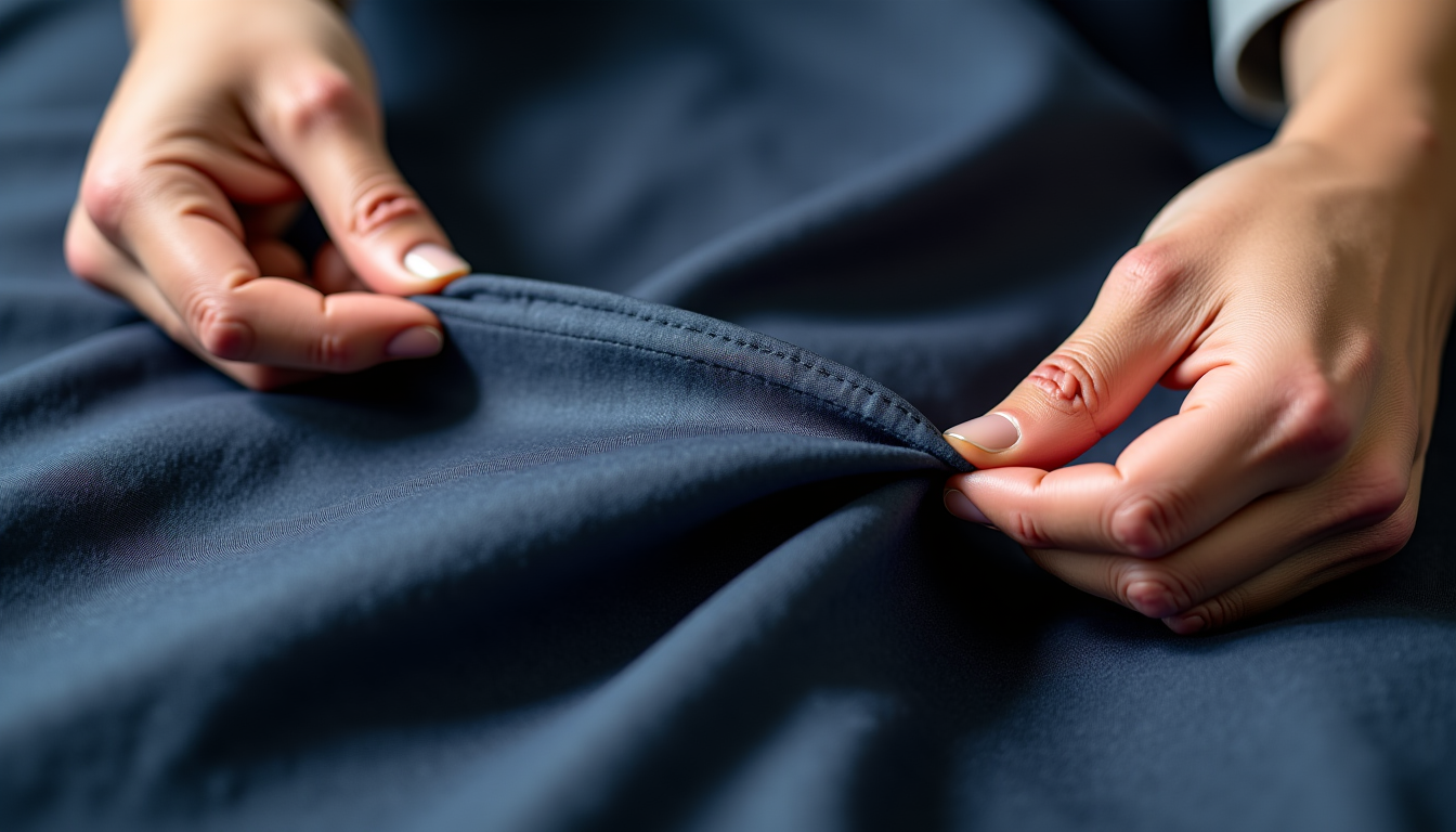 Illustration : ure en tirant légèrement sur le tissu de — reconnaître un vêtement grande taille de qualité : coutures, tissus et finitions