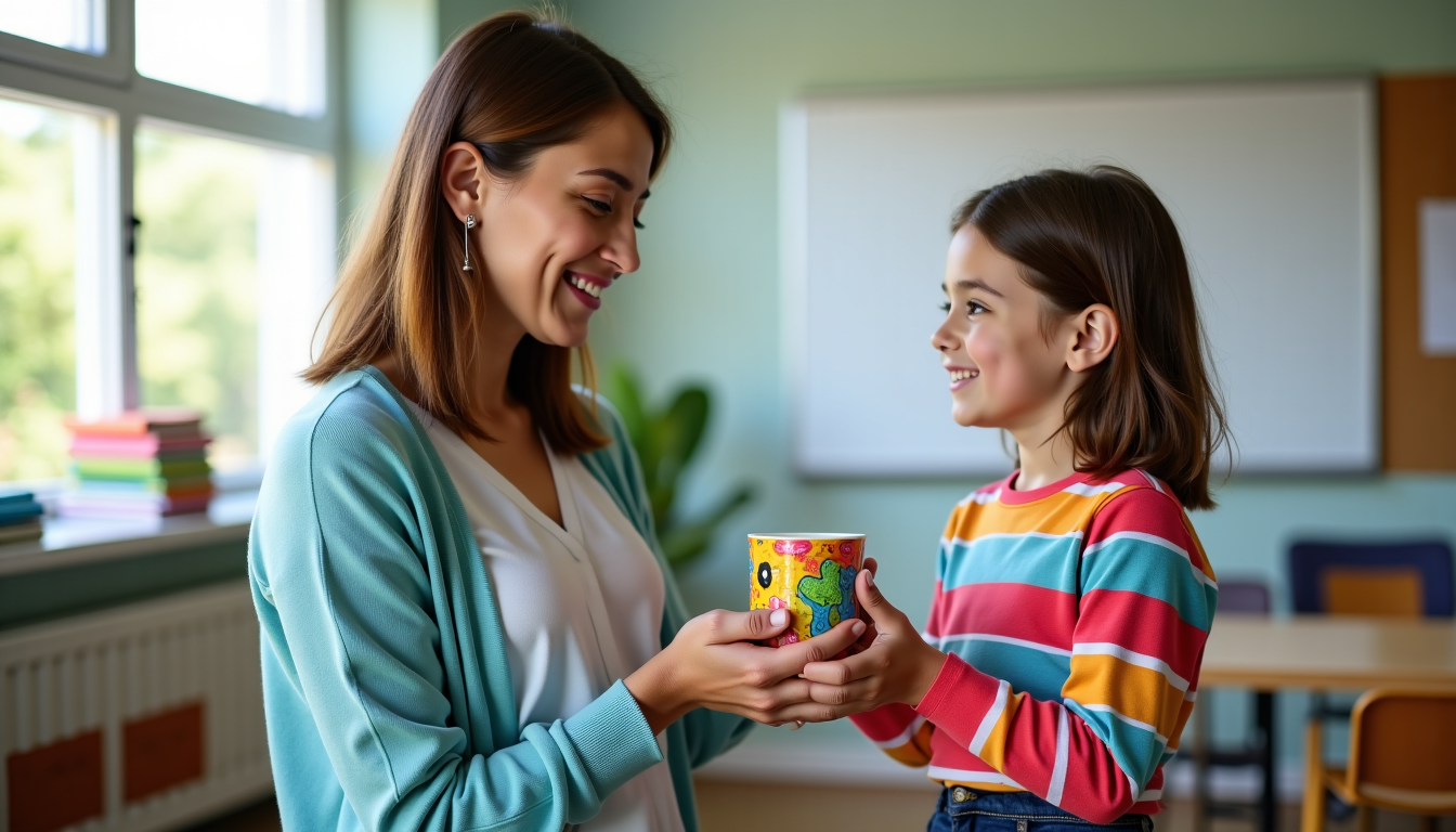 Illustration : offrir un cadeau à un enseignant, bien que — offrir un cadeau personnalisé à l'enseignant : impact réel