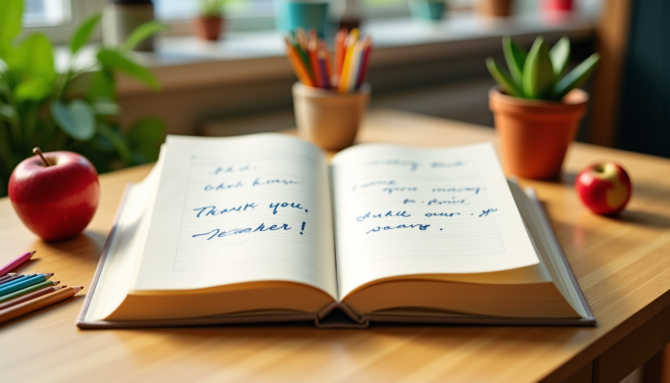 Illustration : il de mots : un livre d'or où — préparer un cadeau enseignant : la checklist avant d'acheter