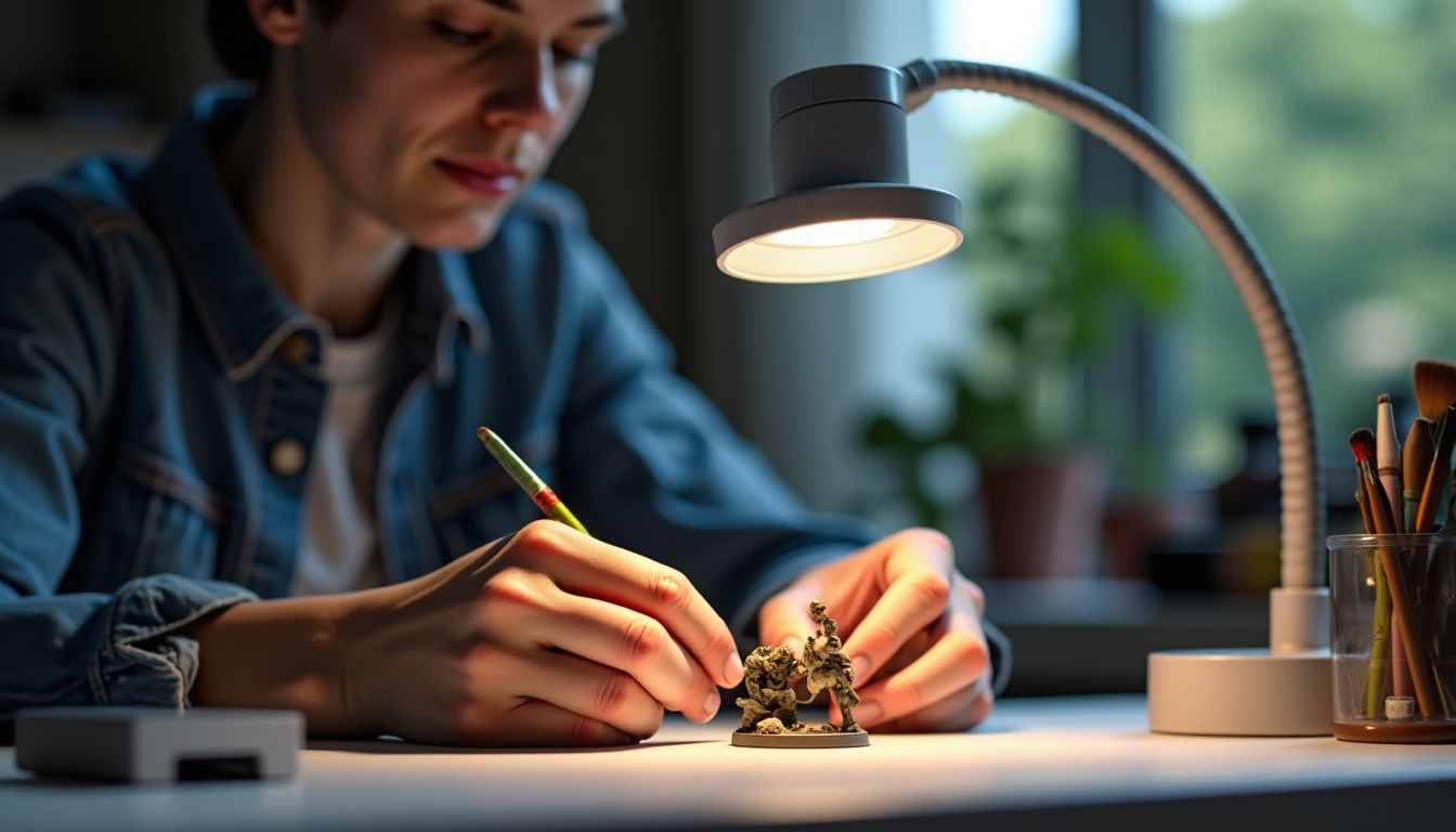 Illustration : certains figurinistes apprécient également les lampes loupes, qui — aménager son atelier de figuriniste : équipement minimal requis