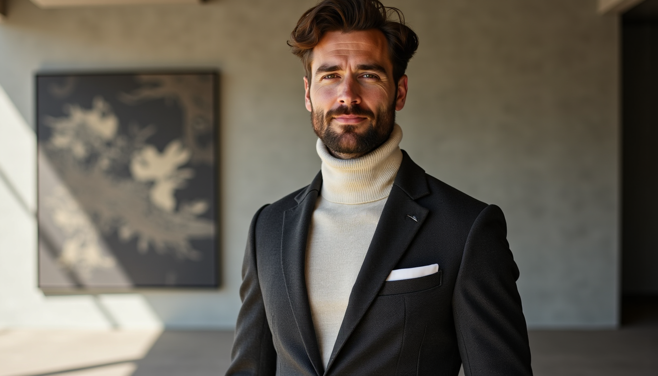 Illustration : tructure rigoureuse du blazer et la douceur du — le col roulé transforme une tenue casual en style élégant