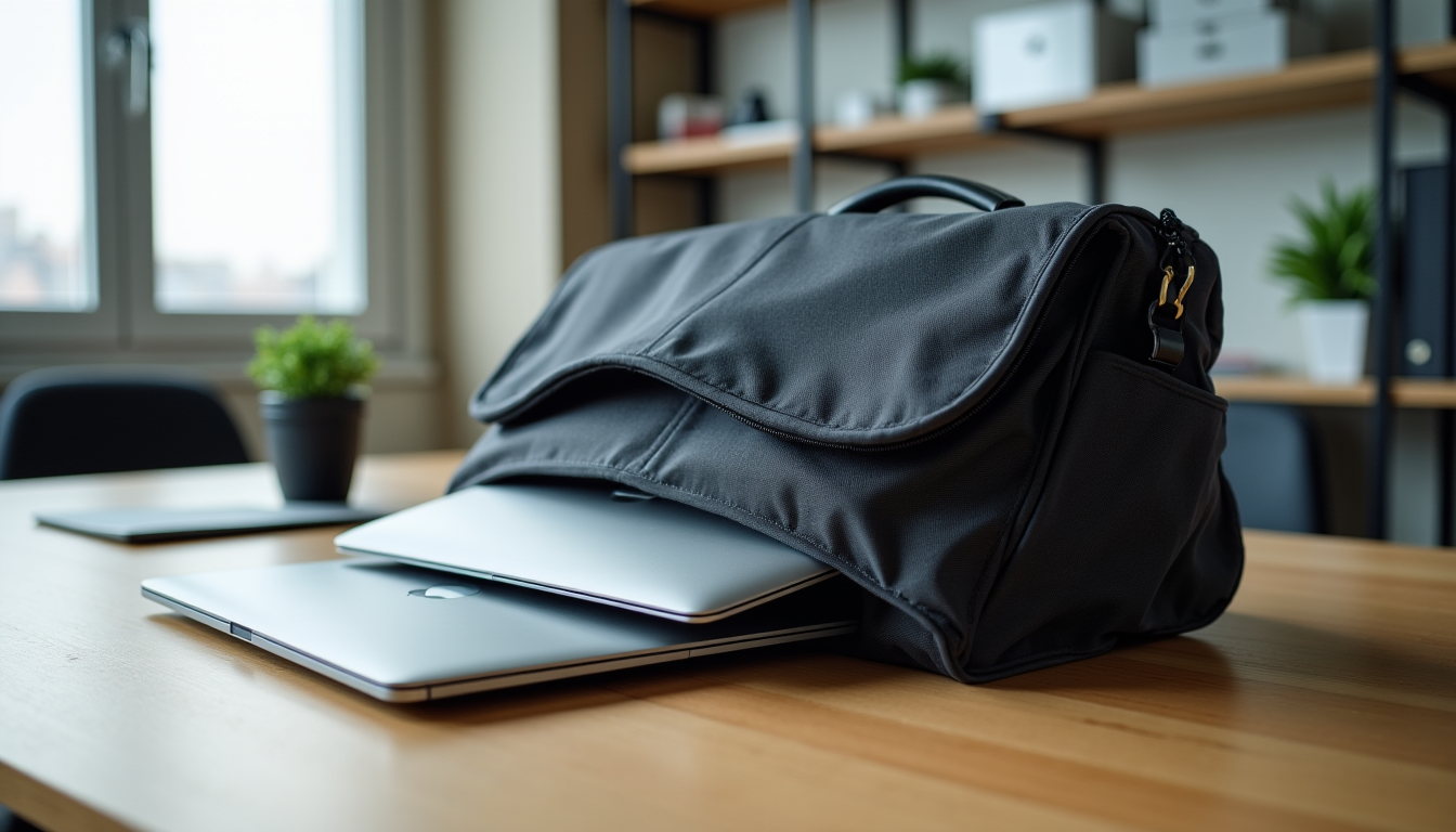 Illustration : un ordinateur portable est exposé à de nombreux — achat de sac de travail : 5 erreurs sur les dimensions et le compartiment ordinateur