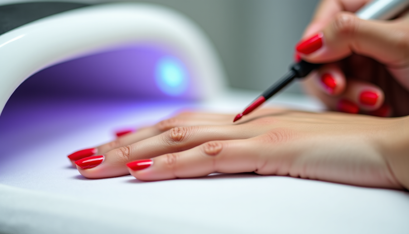 Illustration : viennent ensuite deux fines couches de vernis couleur, — manucure semi-permanente ou pose de gel : quelle technique choisir