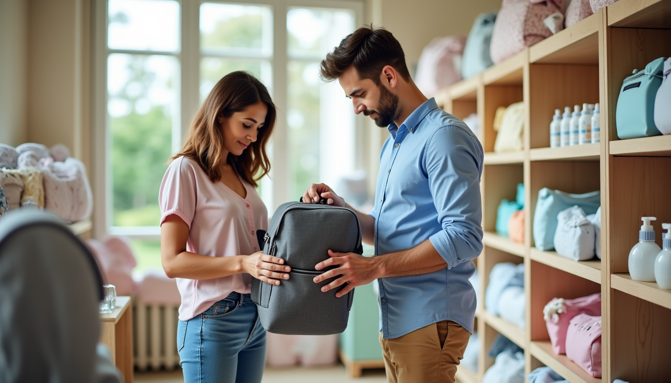 Illustration : testez physiquement le sac avant l'achat si possible. — avant d'acheter votre sac à langer : inventaire de vos besoins réels
