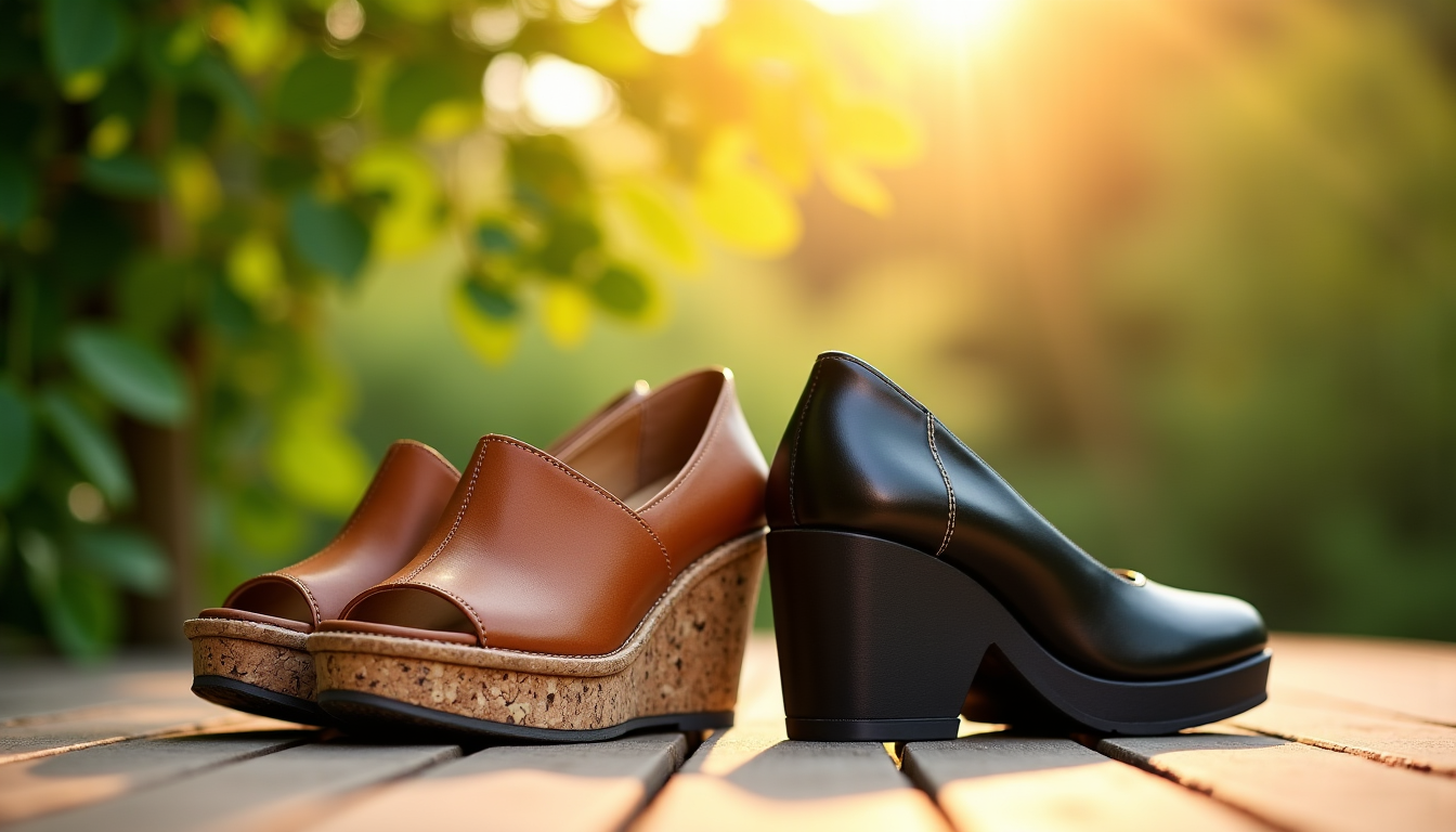 Sandales compensées ou talons bloc : quel profil pour chaque type de hauteur Illustration : le confort ne s'oppose jamais au style ; — sandales compensées ou talons bloc : quel profil pour chaque type de hauteur