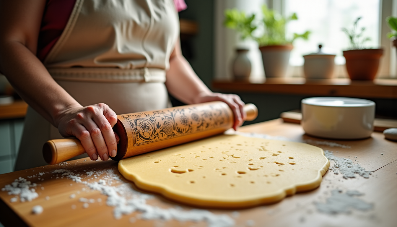 Illustration : nettoyez régulièrement votre rouleau pendant le travail. des — décorer vos biscuits au rouleau gravé : méthode en 6 étapes