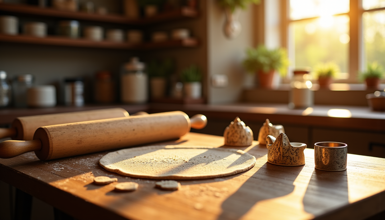 Illustration : les pièces artisanales ou personnalisées représentent le haut — budget pour décorer ses pâtes : rouleaux gravés, tapis et emporte-pièces