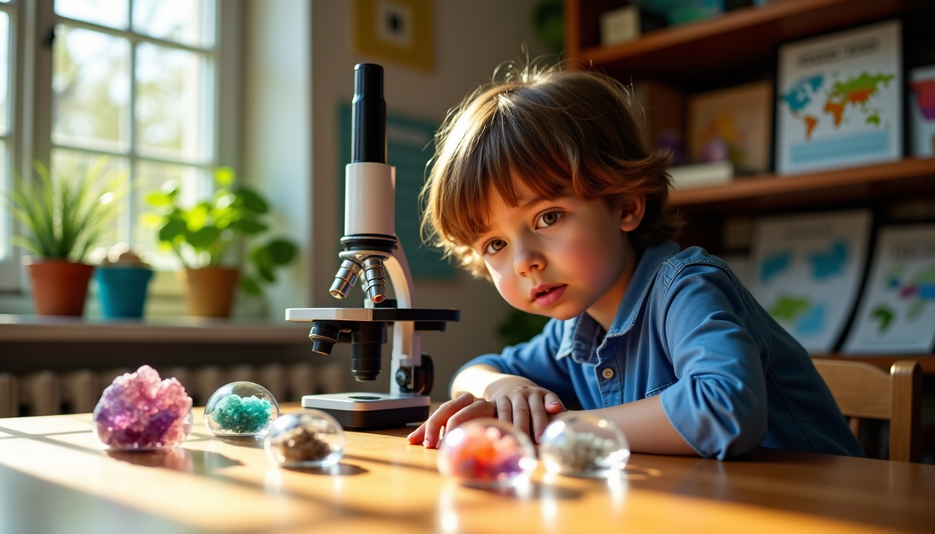 Illustration : les kits de cristaux, bien que limités par — premier kit scientifique : microscope optique ou kit de cristaux ?