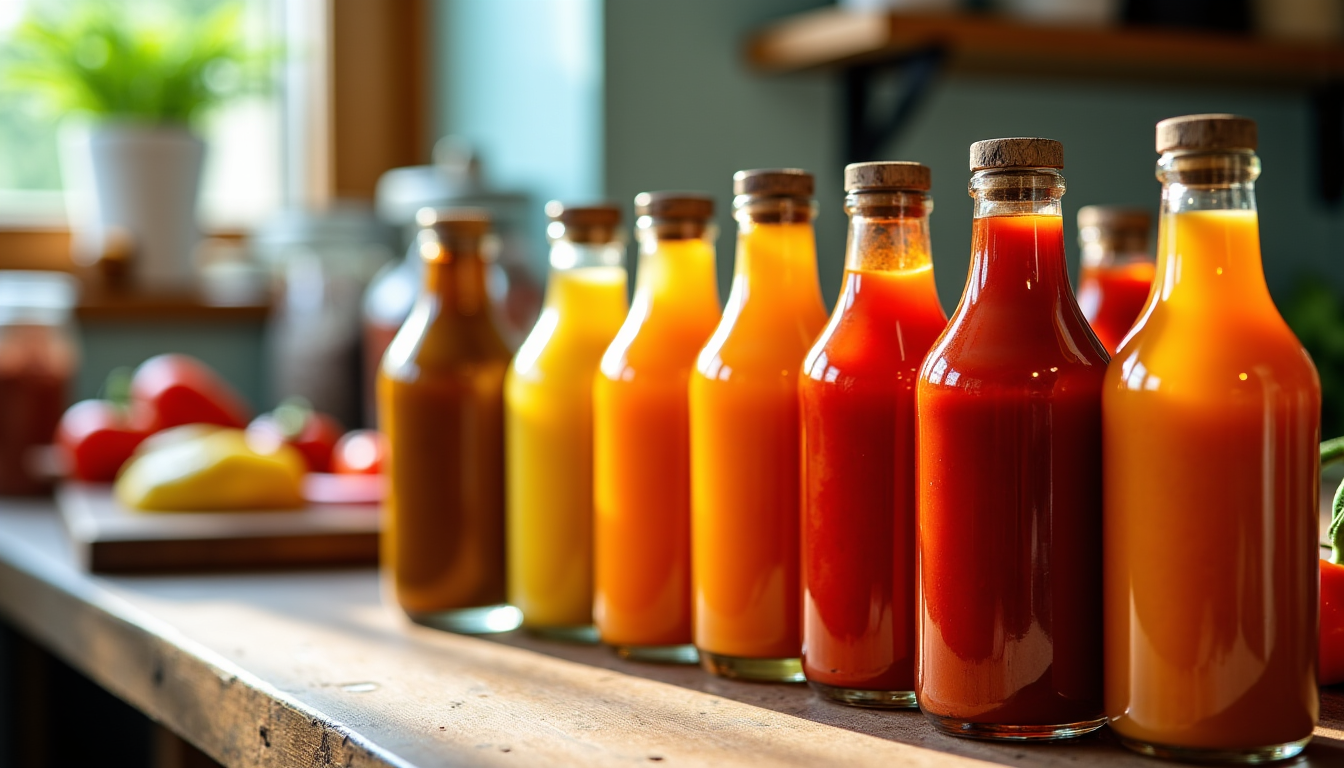 Illustration : les sauces fermentées naturellement développent parfois des notes — reconnaître une sauce piquante de qualité : texture, couleur et arômes
