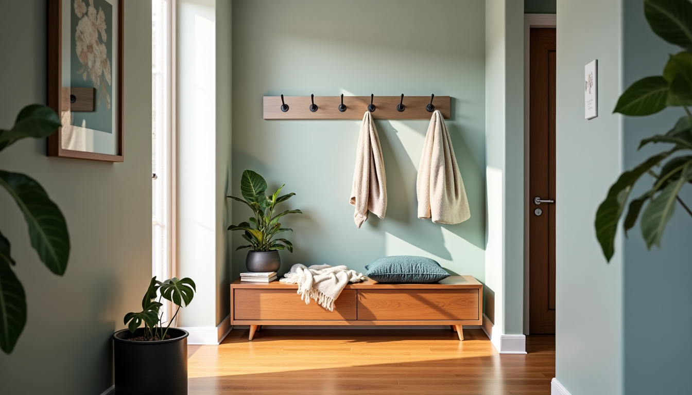 Illustration : entrée réduite absence de rangement meubles multifonctions, patères — faire confiance à maison quiétude pour aménager son intérieur ?