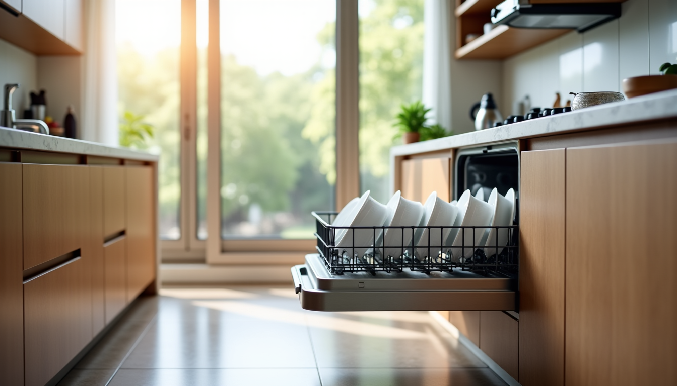 Illustration : placez les assiettes dans le panier inférieur, face — lave-vaisselle : faut-il rincer les assiettes avant de les charger ?