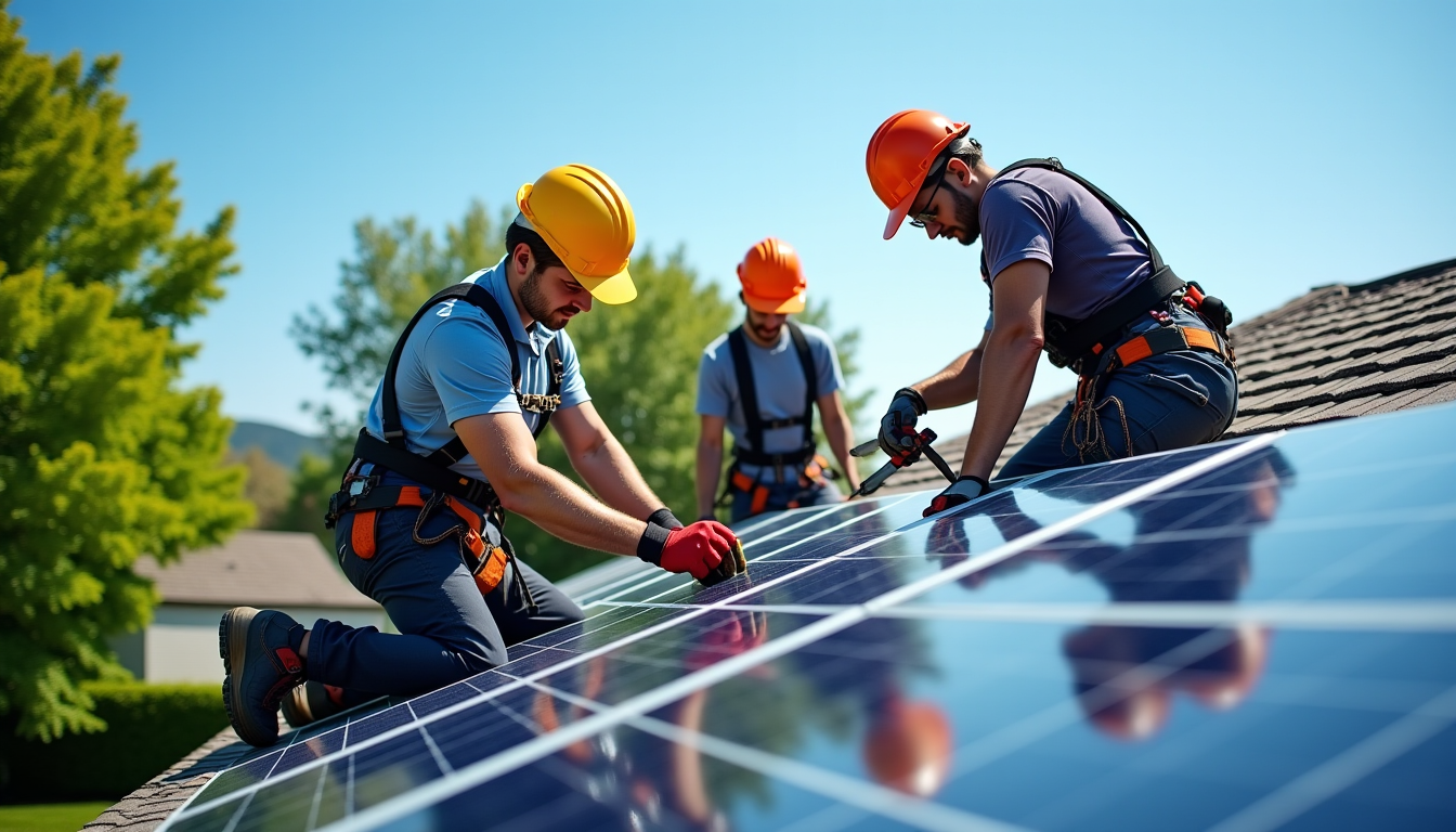 Illustration : les panneaux solaires sont ensuite posés et verrouillés — assurer la pose de panneaux solaires avec une couverture adaptée ?