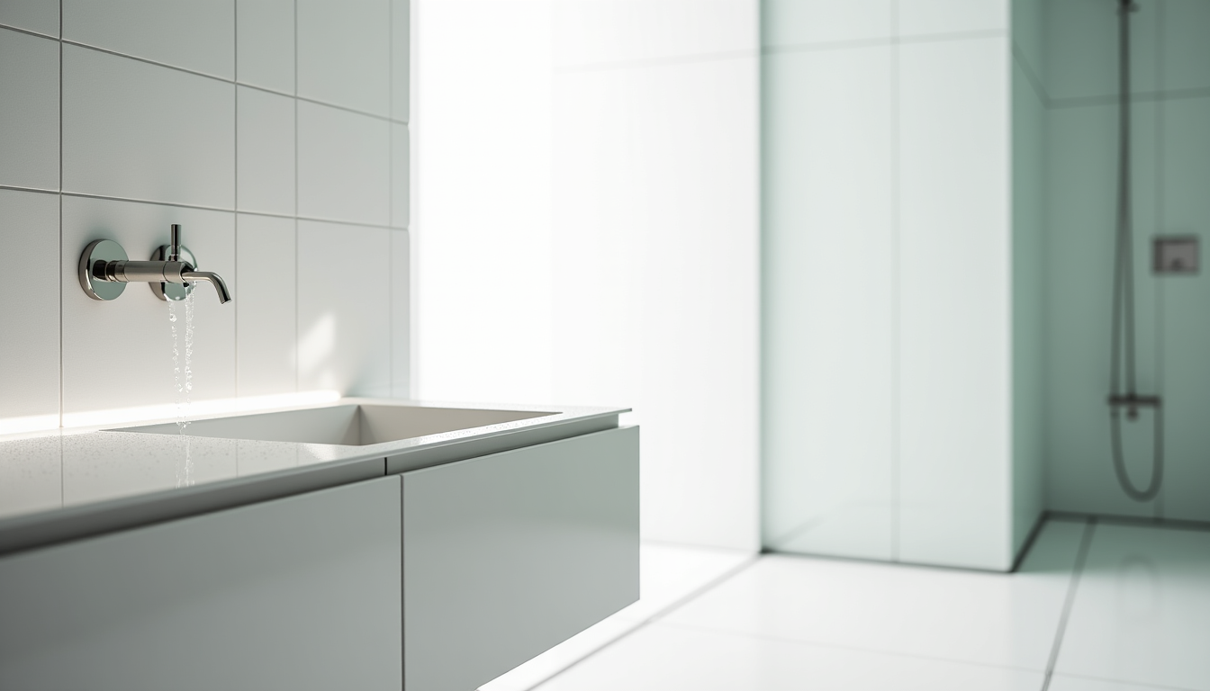 Illustration : dans la salle de bain, le stratifié hpl — meuble suspendu : profils adaptés selon surface et besoins