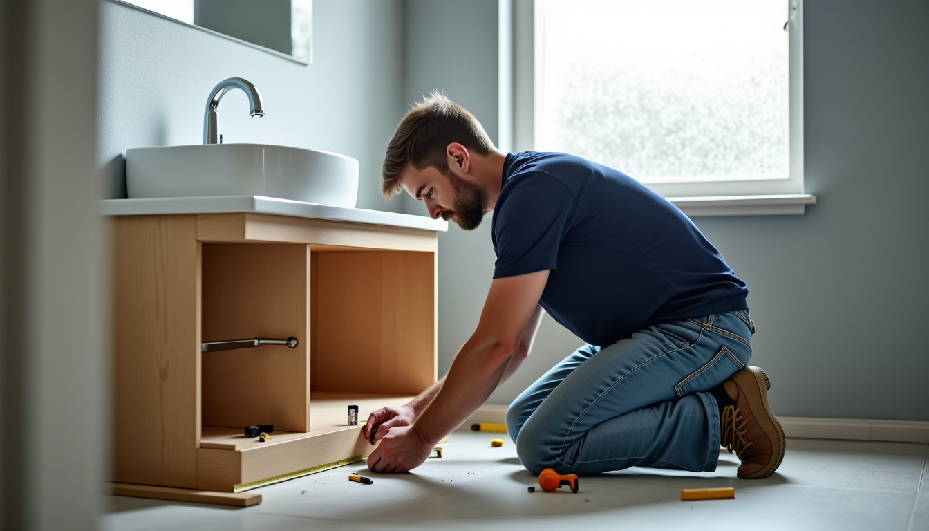 Illustration : si votre meuble comporte plusieurs éléments à assembler, — installer un meuble sous lavabo : méthode en 6 étapes de la prise de mesure à la fixation