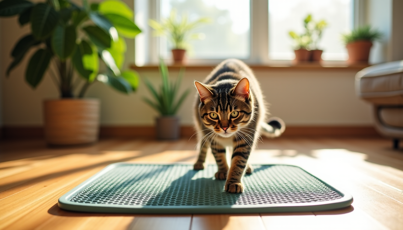 Illustration : les chats aux coussinets sensibles apprécient particulièrement les — choisir son tapis de litière : surface alvéolée, rebords et 4 autres critères