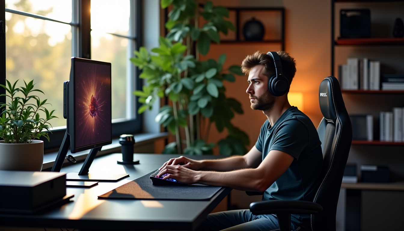 Illustration : à l'inverse, un joueur compétitif qui s'entraîne plusieurs — débuter avec un tapis xxl : desk mat textile ou surface gaming rapide