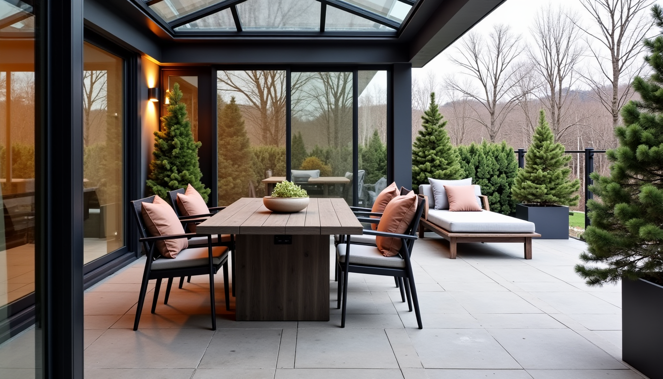 Illustration : s pour l'hiver représentent un complément apprécié, avec — prix d'un aménagement complet : table extensible, assises et mobilier de détente